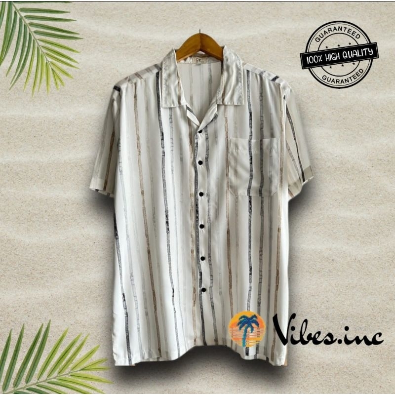Kemeja Hawaiian Pantai Tropical Harian Casual Pria Wanita Big Size Jumbo Motif Stripe Garis Salur Pu