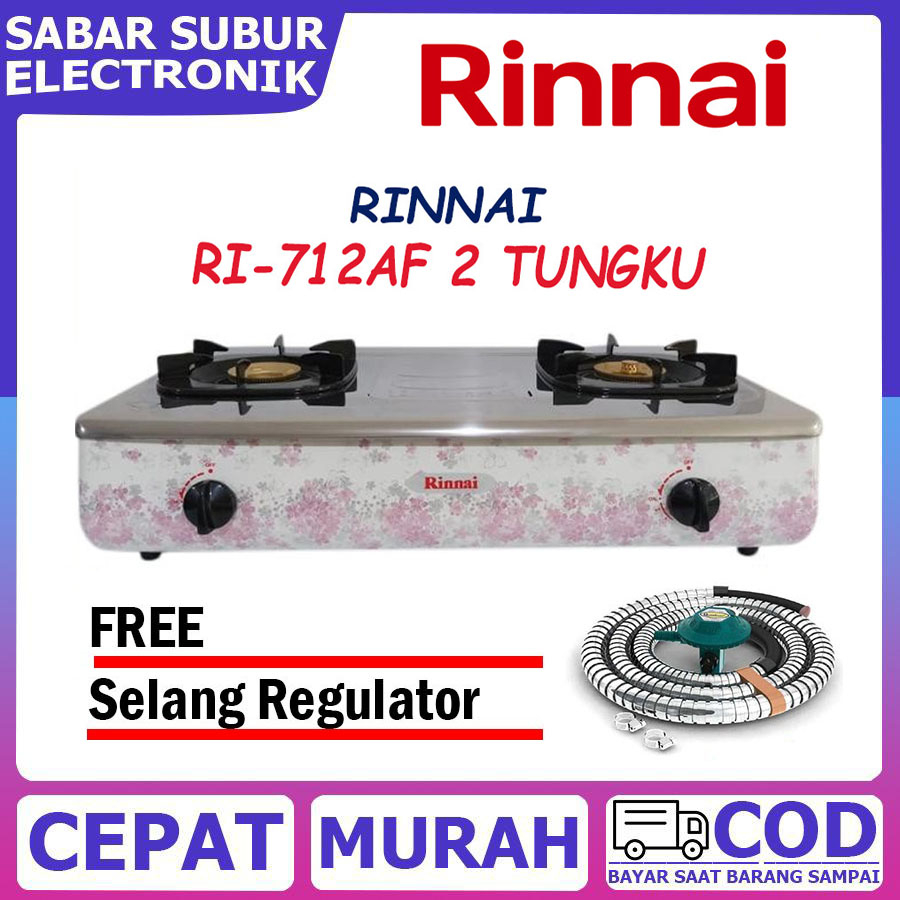 PROMO RINNAI RI-712AF Kompor Gas 2 Tungku Jumbo Stenlies Steel - Motif Bunga