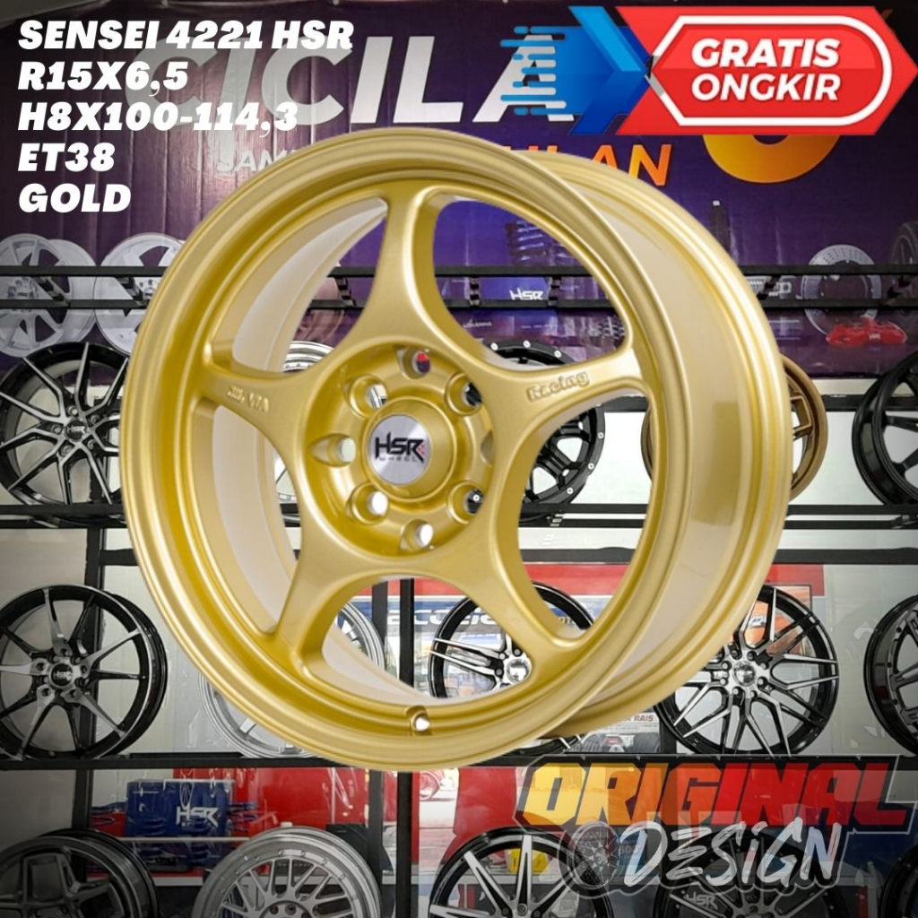 Velg Mobil Ring 15 HSR SENSEI R15 Lebar 6,5 Lobang 4 ET38 GOLD MURAH