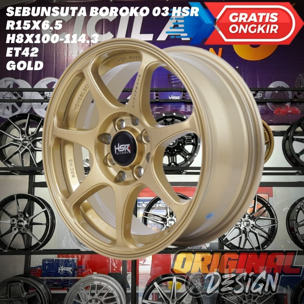 Velg Mobil Ring 15 HSR SEBUNSUTA R15 Lobang Baut 4 Lebar 6,5 GOLD