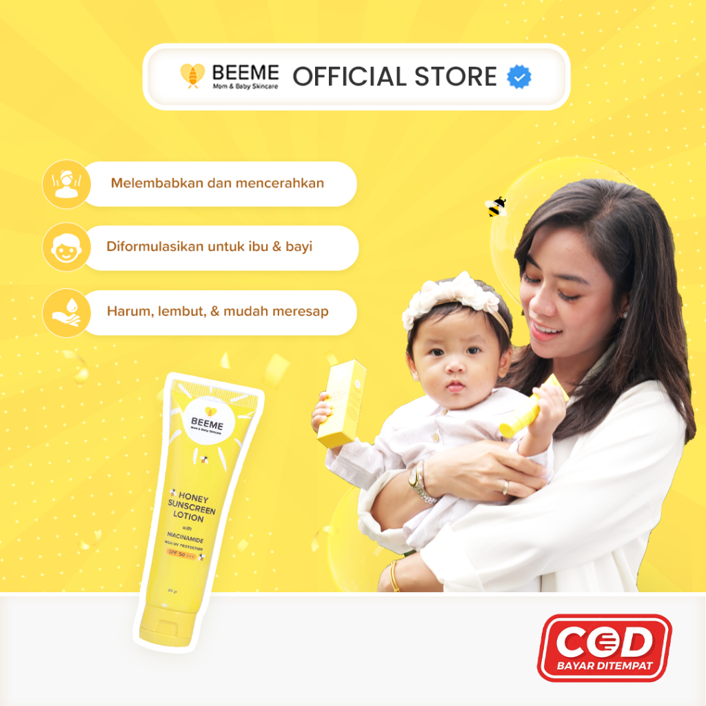 	 Beeme Honey Sunscreen Lotion with Niacinamide SPF 50+++ 25gr | Suncreen Ibu dan Anak	