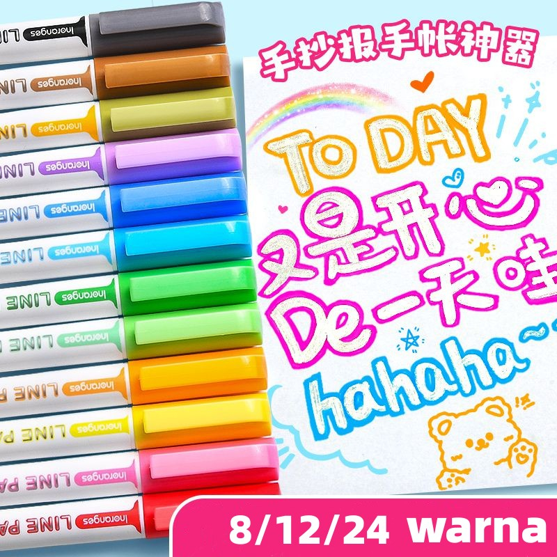 

8/12/24 Warna Pen Garis Ganda/Flash Pen Marker Pen Highlight/Spidol kontur/Stabilo