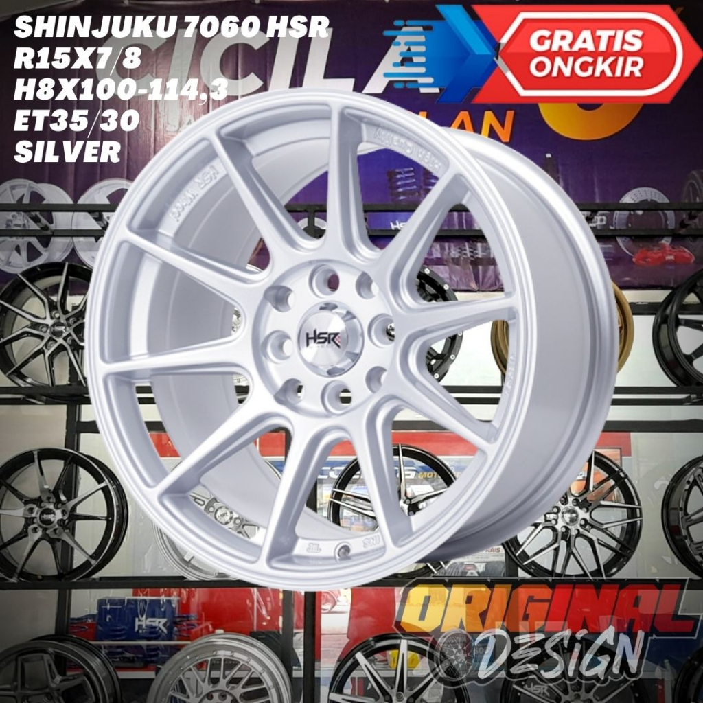 Velg Mobil Ring 15 HSR SHINJUKU R15 Lebar 7/8 Lobang 4 ET35/30 SILVER