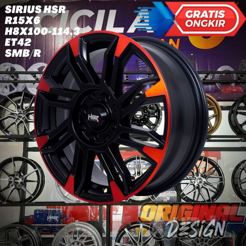 Velg Mobil Ring 15 HSR SIRIUS R15 Lebar 6 Lobang 4 ET42 Black Red