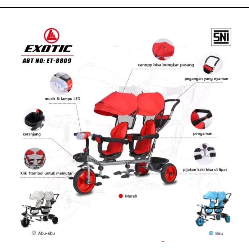 Sepeda Anak Roda Tiga Exotic ET 8809 kembar