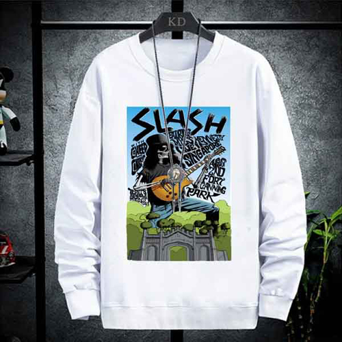 SWEATER CREWNECK Slash GNR BAND Guitarist SWEATSHIRT UNISEX WHITE PREMIUM COTTON FLEECE