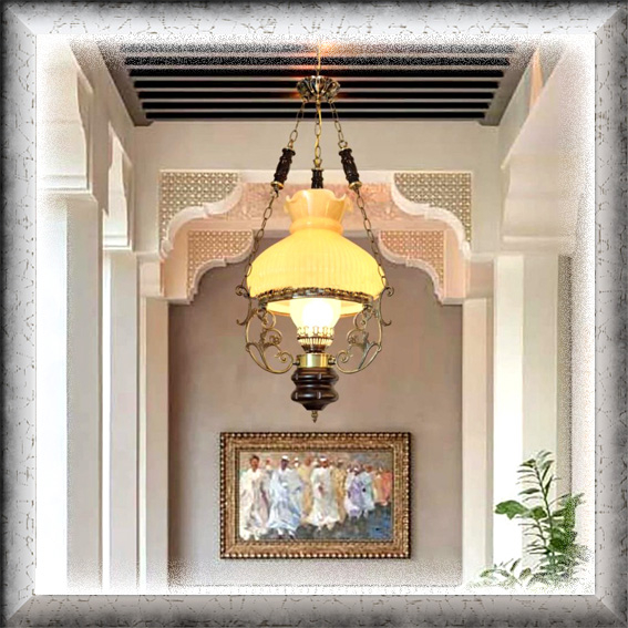 Lampu hias tradisional gantung teras CLASSIC BETAWI STYLE besi kayu double kaca pendant lighting liv