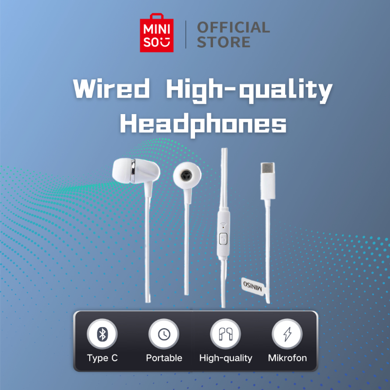 MINISO Earphone Headphone Type C In Ear Stylish Portable Wired High-quality Headphones Dengan Mikrof