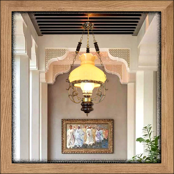 Lampu hias tradisional gantung teras CLASSIC BETAWI STYLE besi kayu double kaca pendant lighting liv