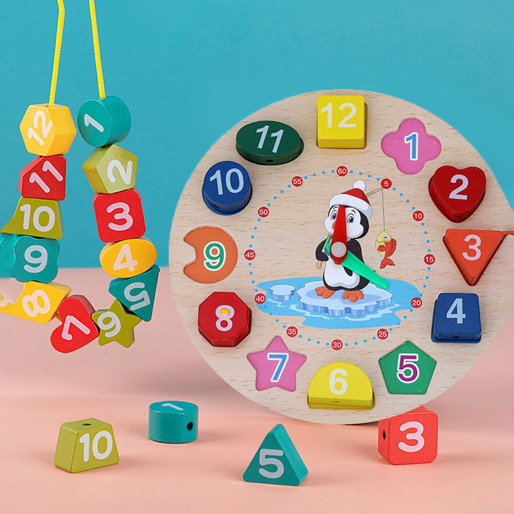 Joyobaby8 Beaded Clock Mainan Edukasi/Mainan Anak Perempuan Edukasi Anak Clock Wooden Toys