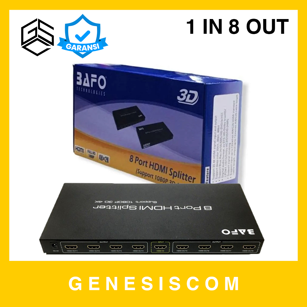 HDMI Splitter 8 Port BAFO 4K Ultra HD Spliter 1 In 8 Out Split Amplifier Repeater ORIGINAL