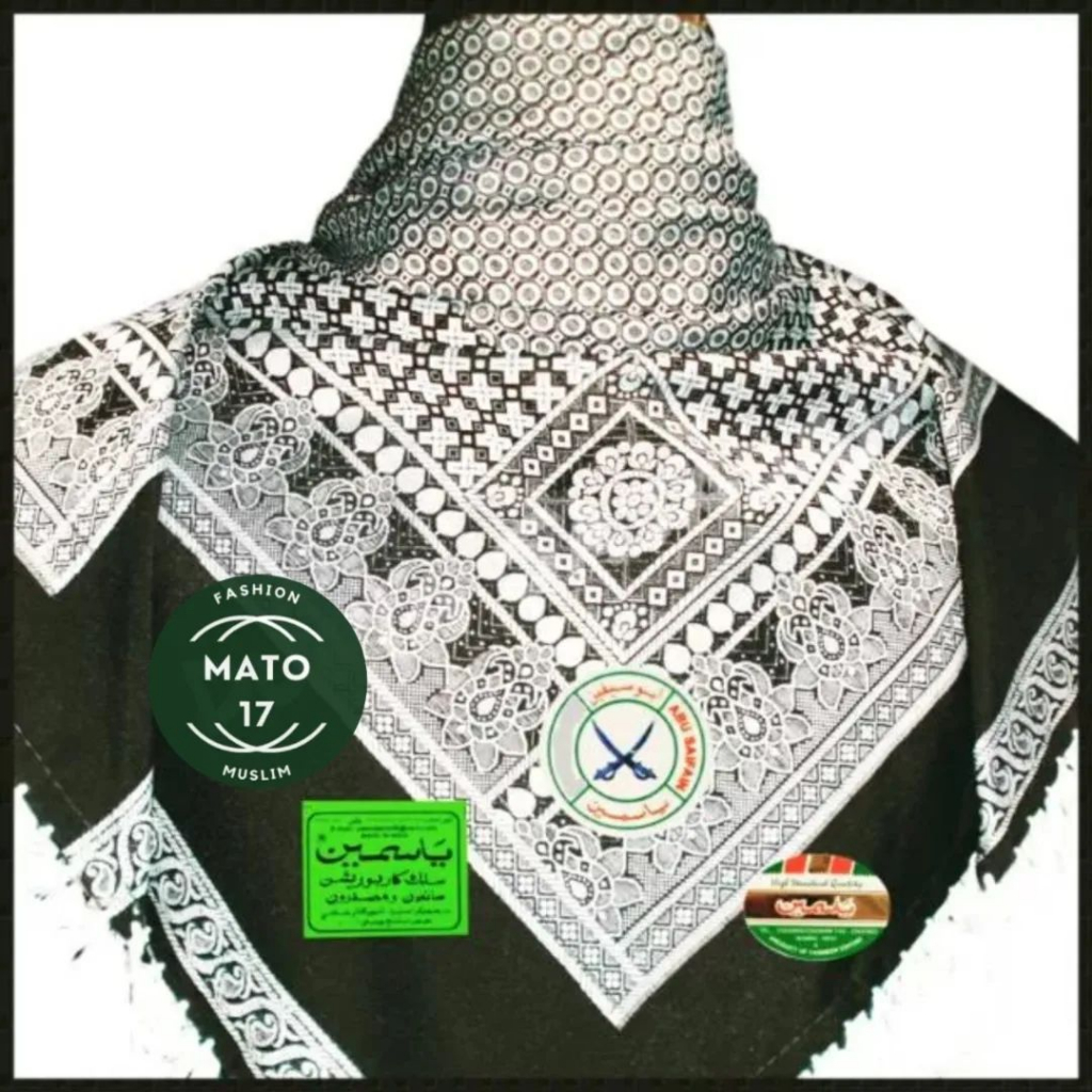 Sorban Kashmiri Persegi Hitam Putih Import India Rida Shawl