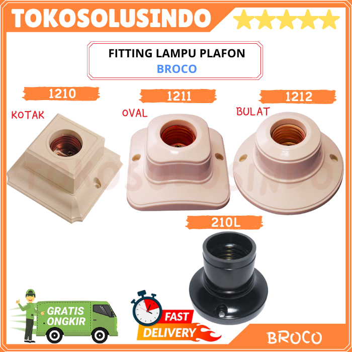 Fitting Lampu BROCO 1210 / 1211 / 1212 / 210L / Tempat Ceiling Lamp Holder / Tempel Plafon  / kayu /