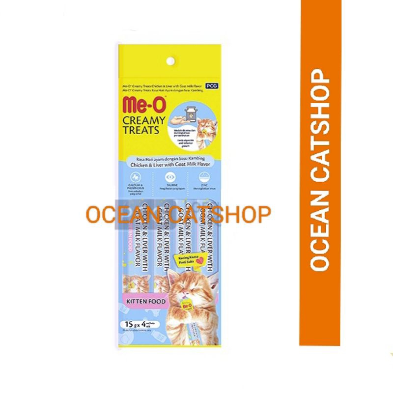 snack makanan kucing meo creamy treats kitten chicken liver goat milk flavor 60gr
