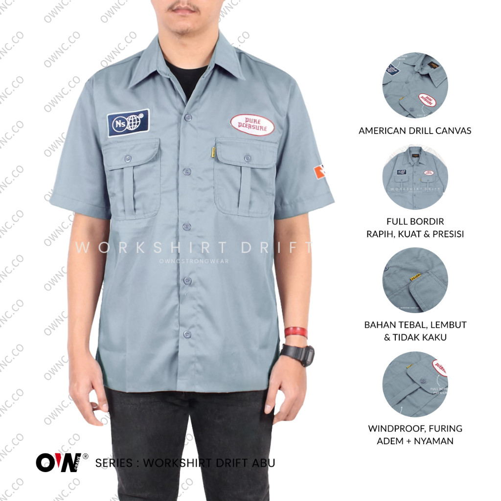 Ownc x Noise - Kemeja Outdoor Tactical Workshirt Abu Motoran bengkel Unisex