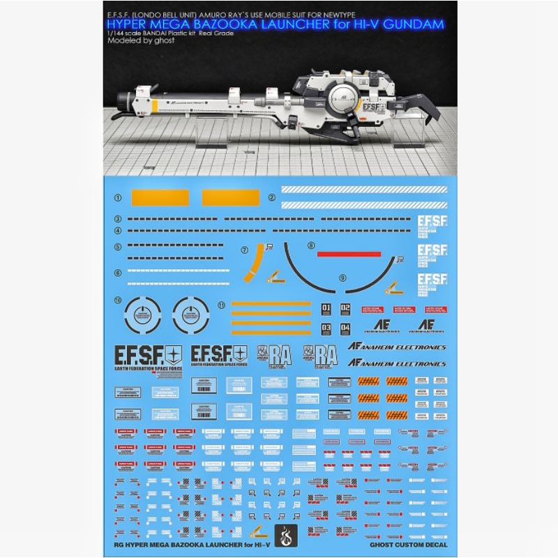RG HI NU GUNDAM HYPER MEGA BAZOOKA LAUNCHER WATER DECAL GHOST CUSTOM