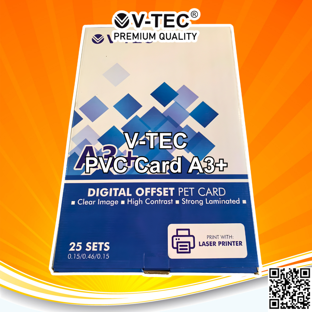 

VTEC PVC ID Card PET instant Laser Digital Print A3+ V-Tec - Pack