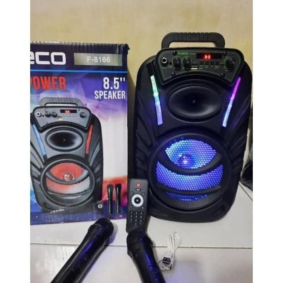 Speaker Bluetooth Karaoke Super Bass 8.5" Fleco F 8166 + 2 Mic Wireless