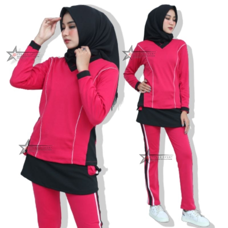 Stelan Senam Wanita / Baju senam / setelan baju senam celana rok muslimah