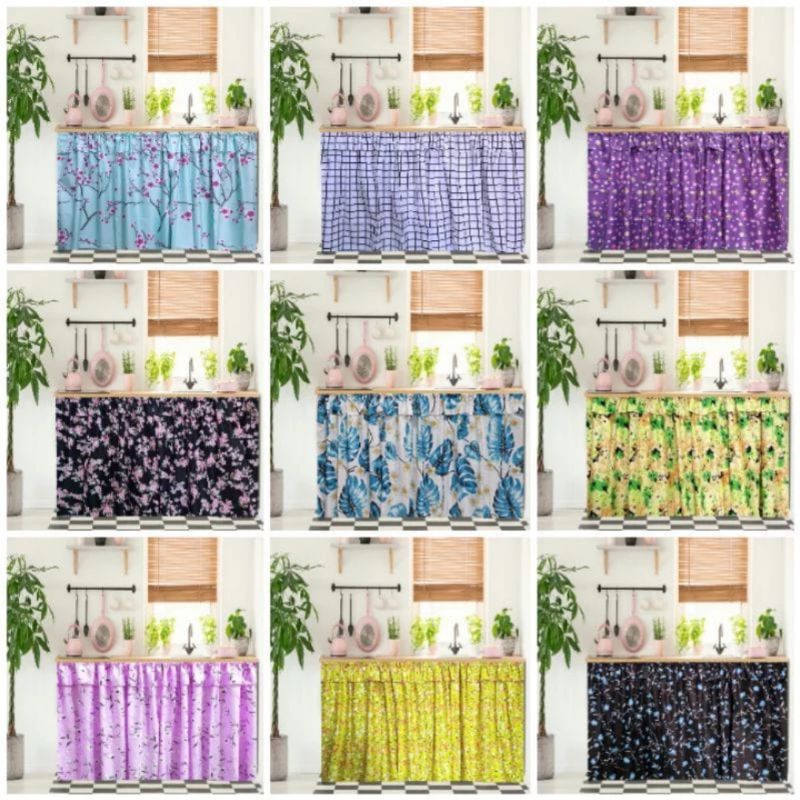 BEST SELLER Pekanbaru Tirai kolong dapur / Tirai penutup tempat masak dapur / kain penutup kolong da