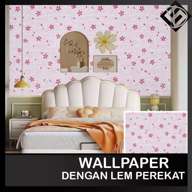 walpaper dinding motip bunga kecil pink