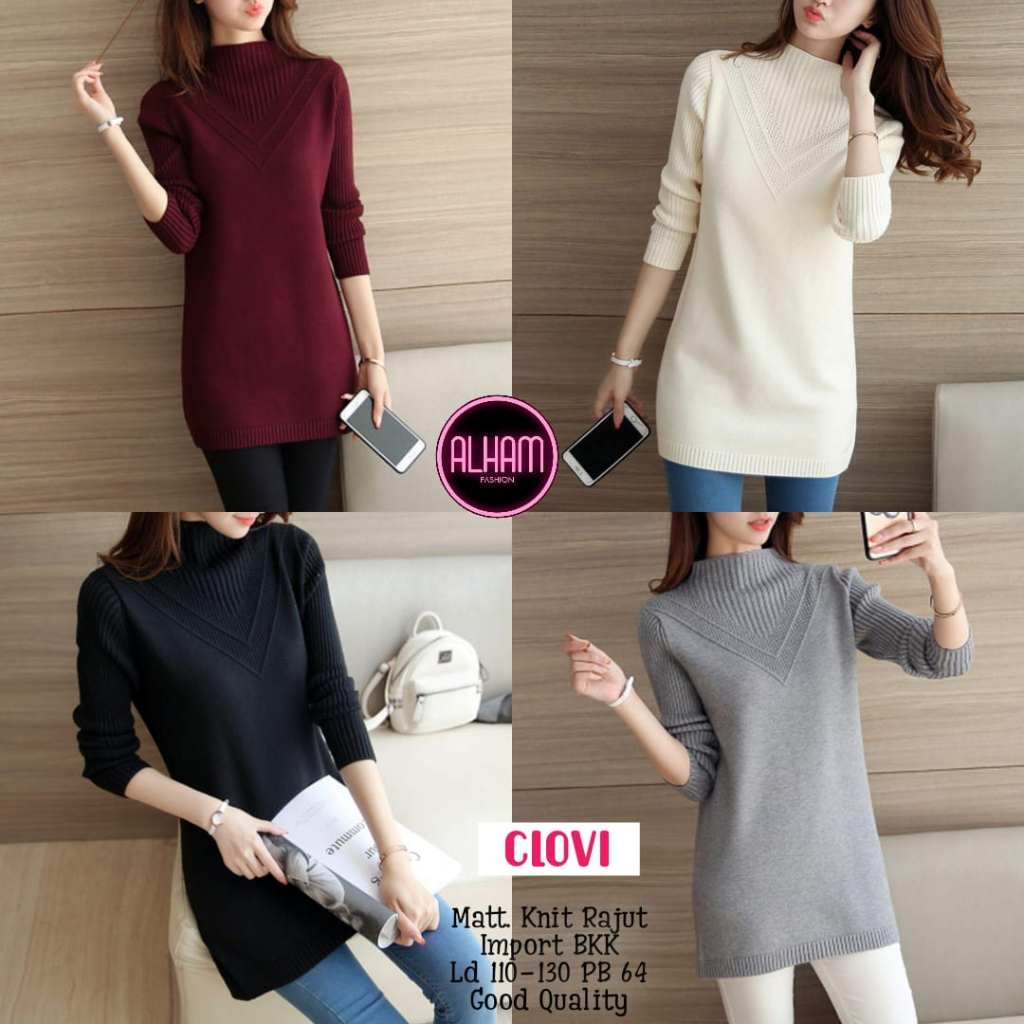 Clovi Sweater Rajut Wanita Terbaru Ori Alham Jumbo Big Size LD 110 120 130 Knit Import Korean Style