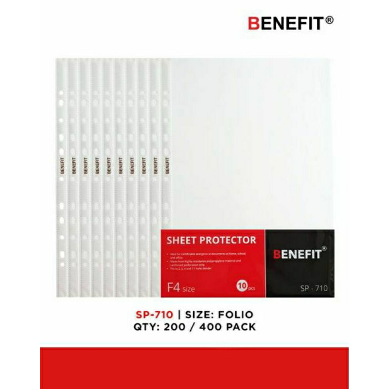 

10 pcs sheet protector Benefit SP- 710 ukuran F4 / folio