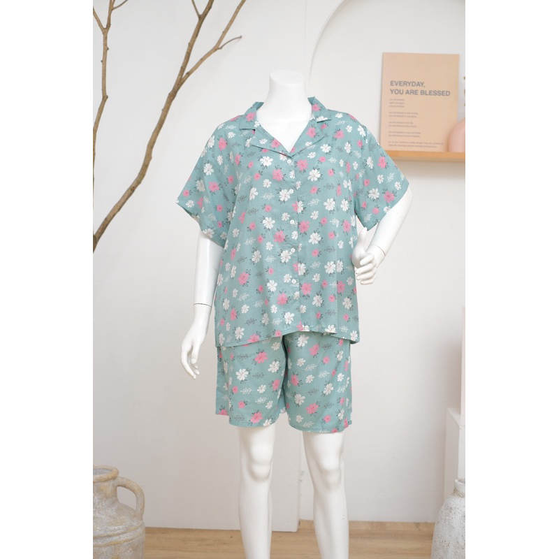 BELLE SET | SETELAN RAYON CELANA PENDEK KERAH REBAH V | ONE SET PIYAMA KANCING CELANA PENDEK | one s