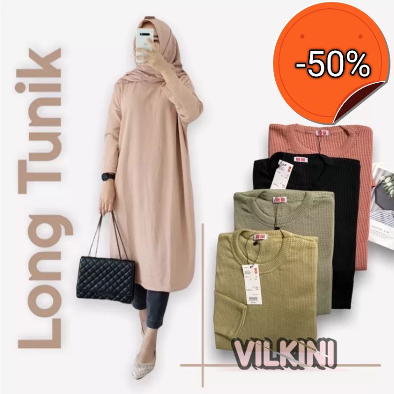 Tunik Waffle Knit Wanita Terbaru 2026 Model Oval /Long Tunik Knit Premium / Simpel Tunik