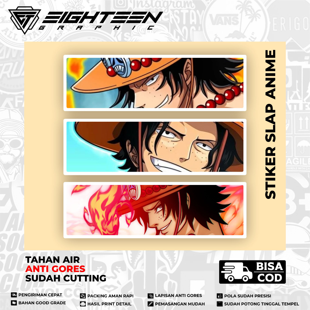 

STICKER SLAP ANIME ONE PIECE ACE ISI 3PCS TAHAN AIR / STIKER LAPTOP / STIKER CUTTING