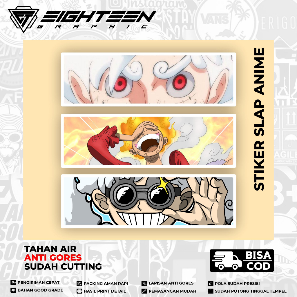 

STICKER SLAP ANIME ONE PIECE LUFFY NIKA ISI 3PCS TAHAN AIR / STIKER LAPTOP / STIKER CUTTING