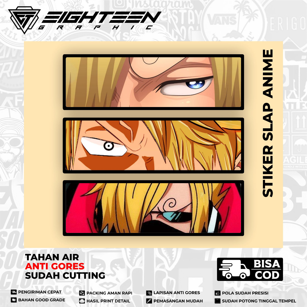 

STICKER SLAP ANIME ONE PIECE SANJI ISI 3PCS TAHAN AIR / STIKER LAPTOP / STIKER CUTTING