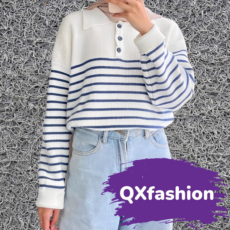Sweater Rajut Strip Kancing Depan