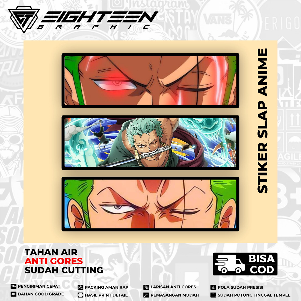 

STICKER SLAP ANIME ONE PIECE ZORRO ISI 3PCS TAHAN AIR / STIKER LAPTOP / STIKER CUTTING