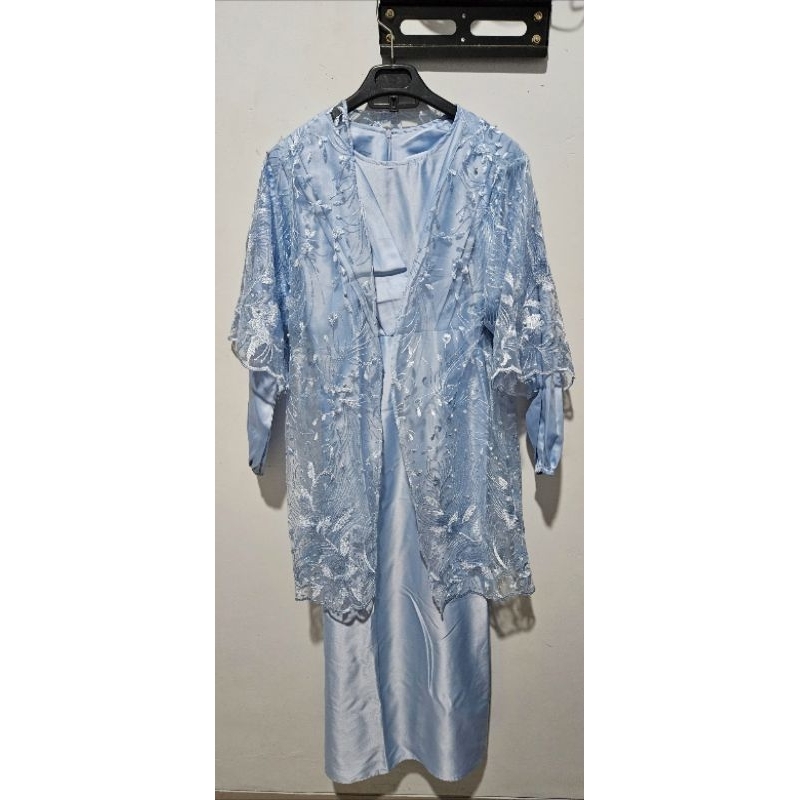 Dress Bridesmaid Brukat Tile Biru