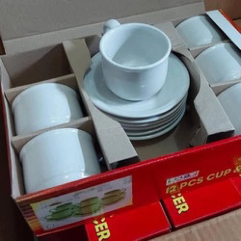 Cangkir lepek /Cup & Saucer/ Cangkir set Keramik nikura putih polos (12PC)