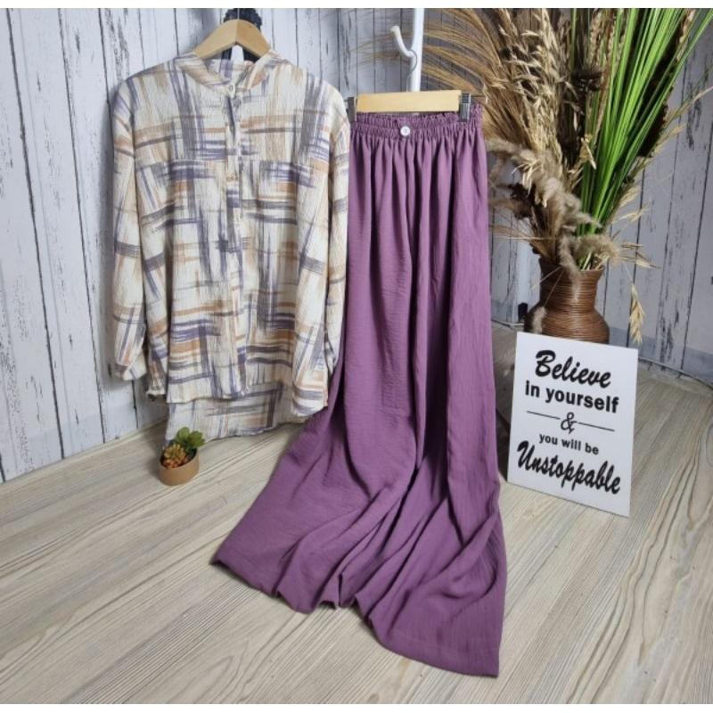 One Set Audrey |Celana Dobby Pants | Setelan Wanita Kekinian Atasan