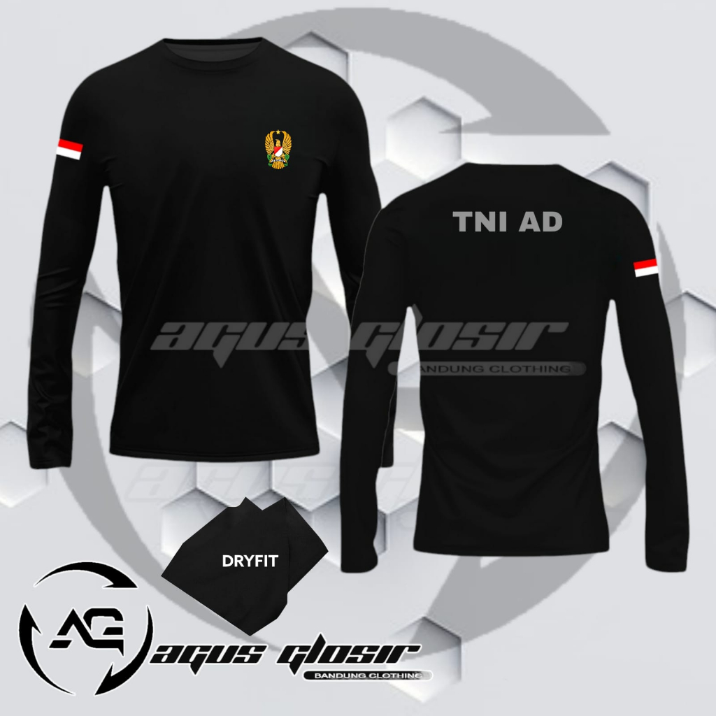 Kaos Jersey TNI AD, AL, AU Hitam Lengan Panjang || Kaos Olahraga TNI || Kaos Running TNI Terbaru