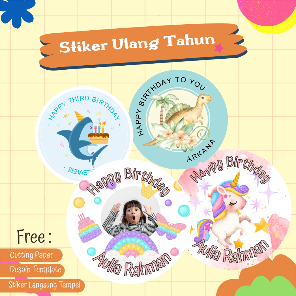 

40pcs Label Stiker Ulang Tahun Custom Nama Anak