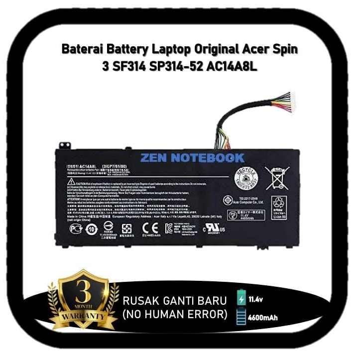 Baterai Battery Batre Laptop Acer Spin 3 SF314 SP314-52 AC14A8L