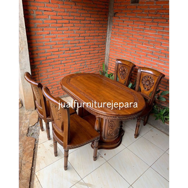 set meja makan 4 kursi kayu jati Jepara, meja makan 4 kursi gendong kayu jati asli