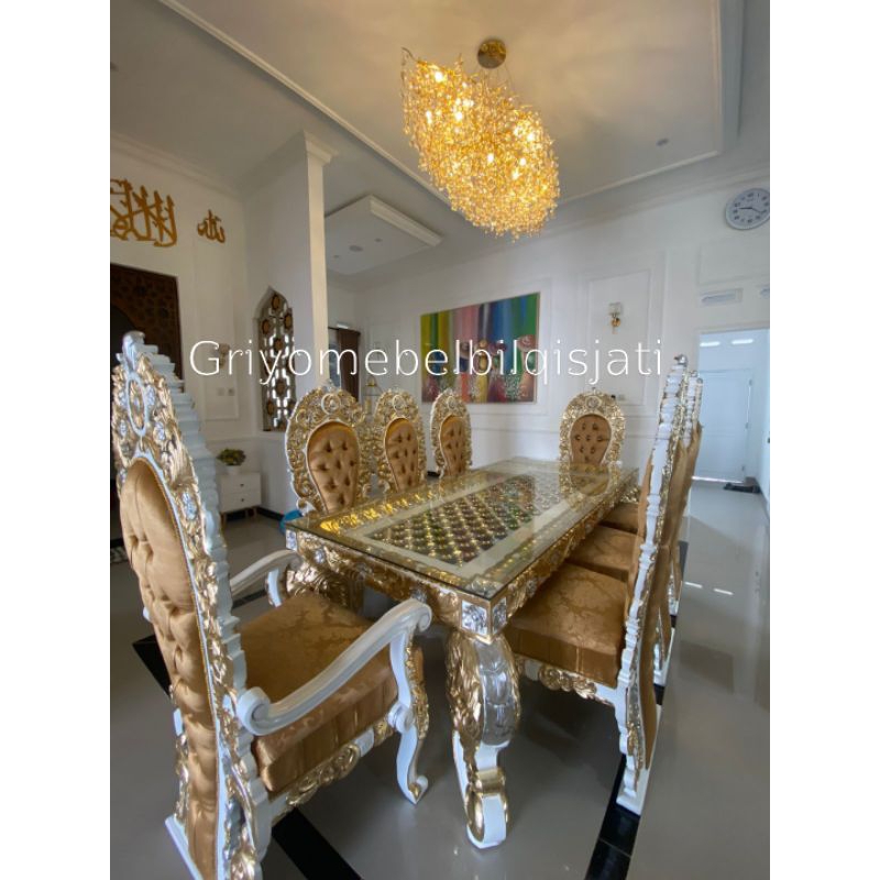 meja makan jati super mewah kursi 8