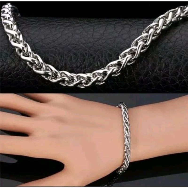 Gelang Tangan Titanium Pria Wanita Model Sisik Naga Silver