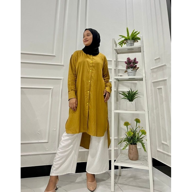 ONESET POLO LINEN/MELDIHANA SET/Stelan Long Tunik LD120 Polo linen Terbaru