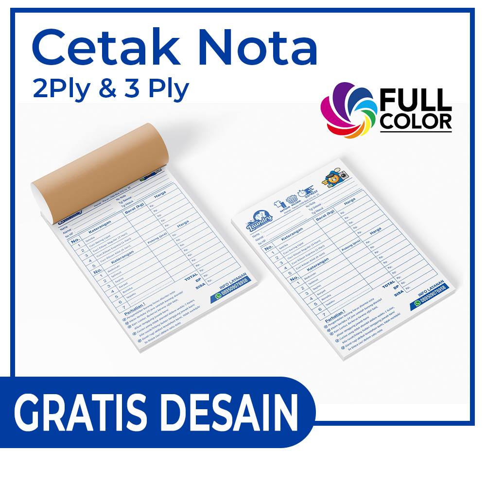 

Cetak Nota Custom 2 ply satuan Ukuran 1/4 standar isi 100 Set, 150 Set