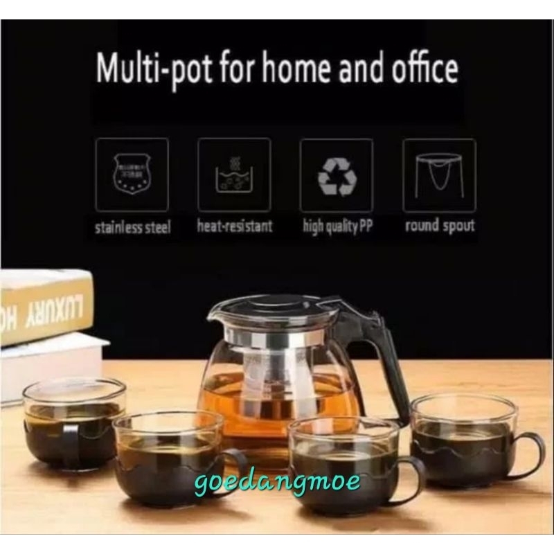 GOSEND Teapot kaca set 5 in 1 Teko kaca dengan saringan/ Non