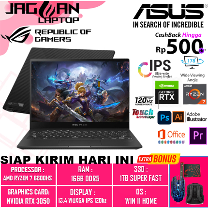 Laptop Gaming Asus Rog Flow X13 GV301QH Amd Ryzen 7 6800Hs 32Gb 2Tb Gtx 1650 -4GB 13.4" 4K touch Fin