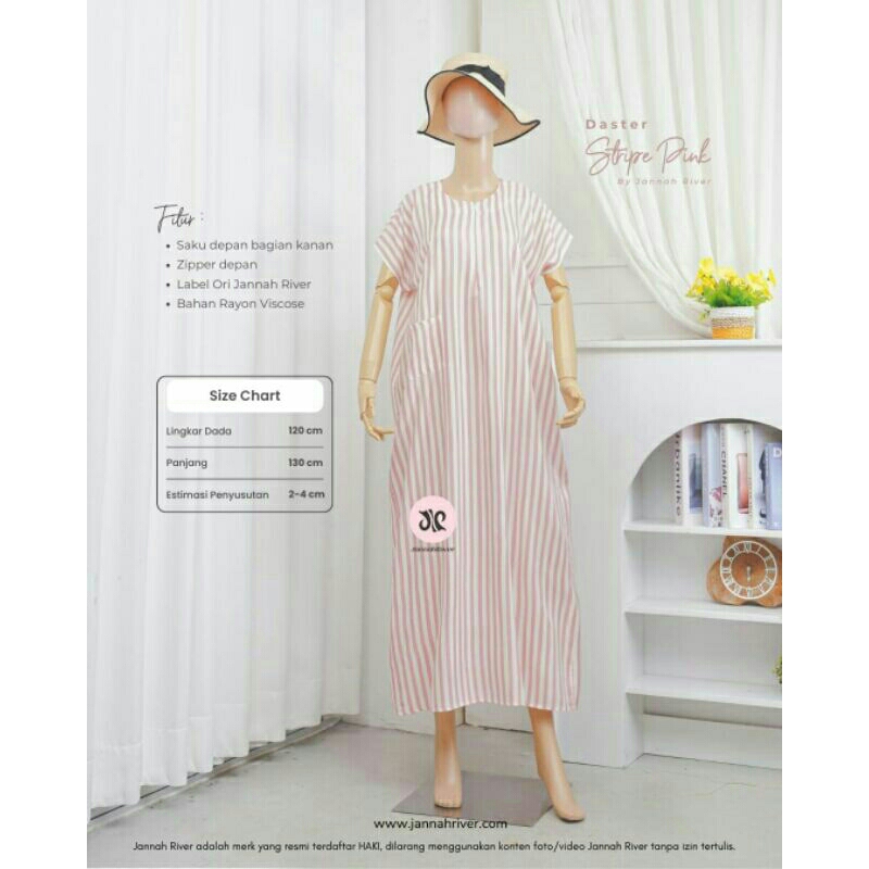 Daster Jannah River Motif Stripe Pink || Jannah River Daster Premium