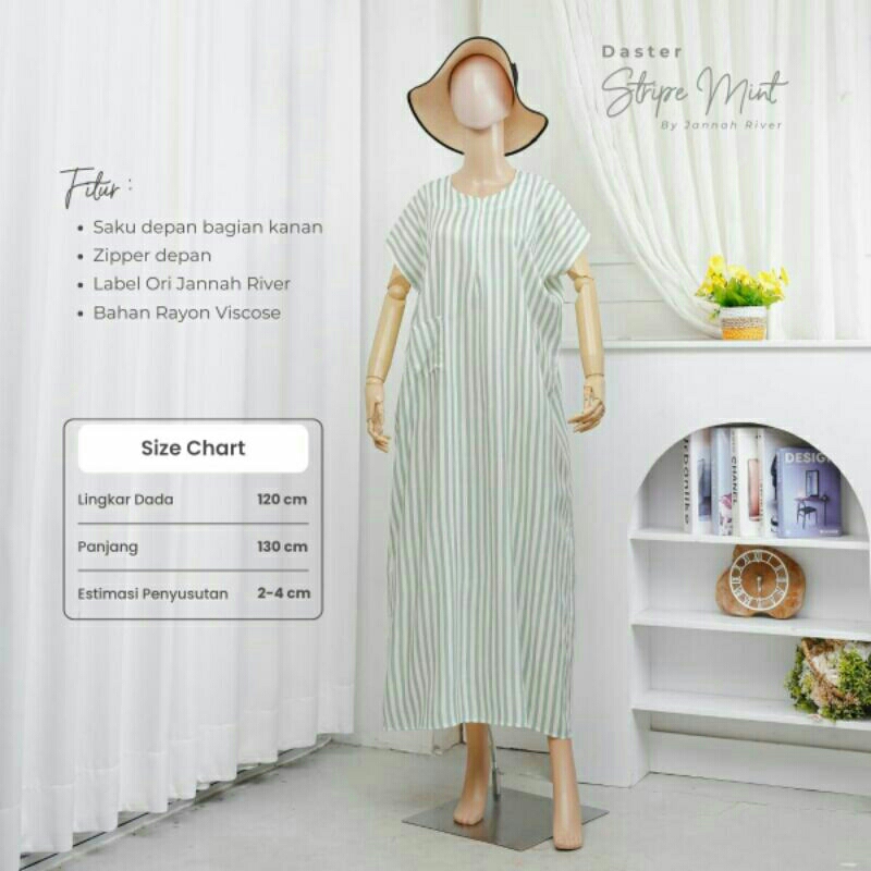Daster Jannah River Motif Stripe Mint Panjang 130cm || Jannah River Daster Premium