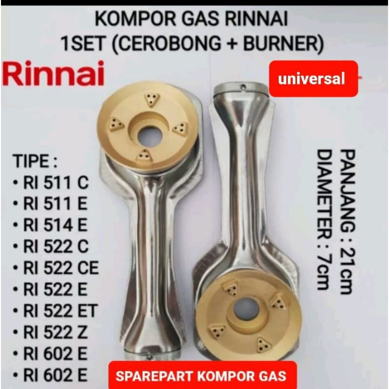 jual 1set Burner kecil tebal dan tempat sumbu kompor gas Rinnai 511,522